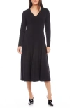 Karen Kane Kate Long Sleeve Jersey Midi Dress In Black