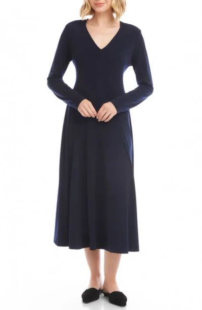 Karen Kane Kate Long Sleeve Jersey Midi Dress In Blue