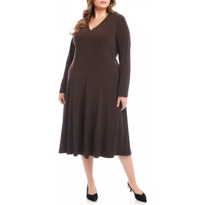 Karen Kane Kate Long Sleeve Jersey Midi Dress In Brown