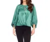 Karen Kane Keyhole Crossover Satin Top In Glass In Green