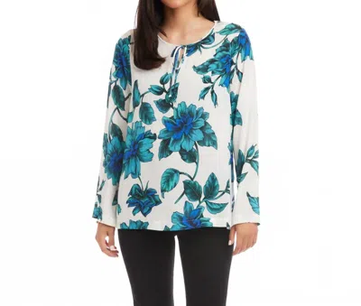 Karen Kane Keyhole Side-slit Sleeve Tunic Top - Petite In Floral Print In White