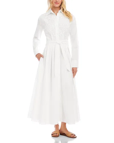 Karen Kane Lace Applique Midi Shirt Dress In White
