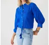 Karen Kane Pintuck Pleat Cotton Button-up Top In Blue