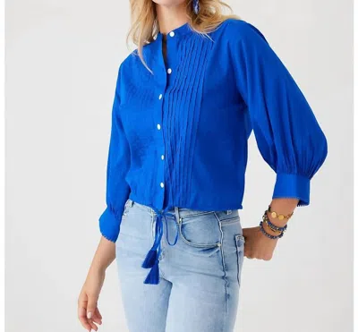 Karen Kane Lace Trim Drawstring Top In Blue
