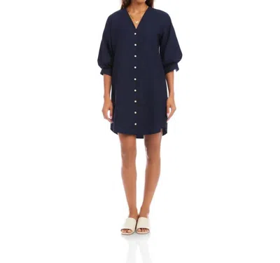 Karen Kane Lantern Sleeve Pearl Button-front Mini Dress In Navy In Blue