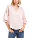 Karen Kane Satin Lantern Sleeve Button-up Shirt In Pink