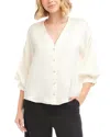 Karen Kane Lantern Sleeve Satin Shirt In White