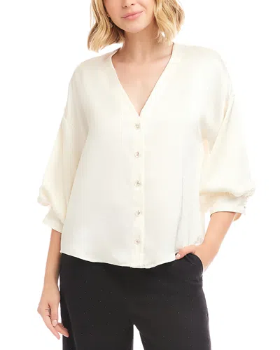 Karen Kane Lantern Sleeve Satin Shirt In White