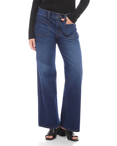 Karen Kane Lauren High Rise Patch Pocket Wide Leg Jeans In Indigo In Blue