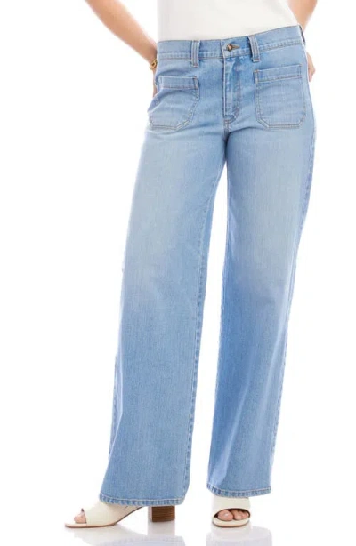 Karen Kane Lauren Patch Pocket High Waist Wide Leg Jeans In Blue