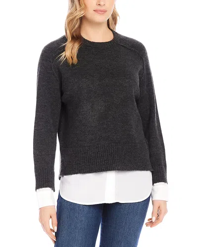 Karen Kane Layered Crewneck Sweater In Charcoal