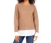 Karen Kane Mixed Media Layered Crewneck Sweater