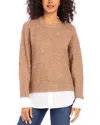 Karen Kane Mixed Media Layered Crewneck Sweater In Wheat