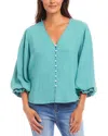 Karen Kane Layered Cuff Shirred Blouse In Aqua