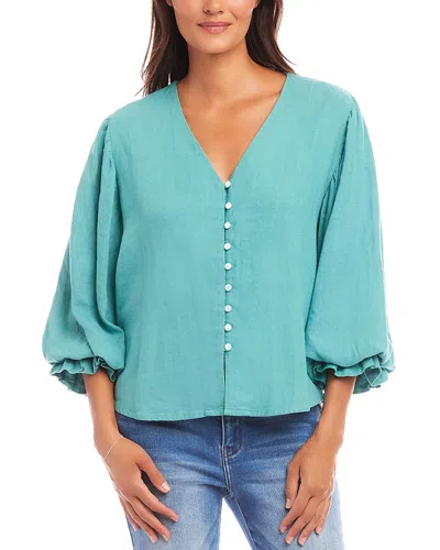 Karen Kane Layered Cuff Shirred Blouse In Aqua