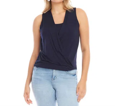 Karen Kane Layered Drape Front Top In Navy In Blue
