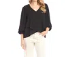 Karen Kane Layered Sleeve Asymmetric Top In Black