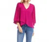 Karen Kane Layered Sleeve Asymmetric Top In Magenta In Animal Print