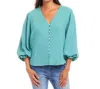 Karen Kane Layered Sleeve Shirred Blouse In Aqua In Green