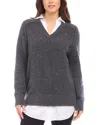 Karen Kane Mixed Media Layered Sweater In Gray