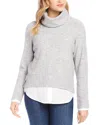 Karen Kane Layered Turtleneck Sweater In Light Heather Grey