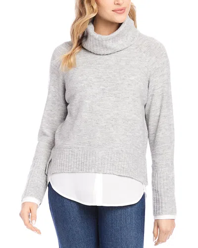 Karen Kane Layered Turtleneck Sweater In Light Heather Grey