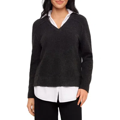 Karen Kane Layered Look Relaxed Sweater In Black