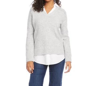 Karen Kane Lena Layered Sweater In Light Heather Gray And White