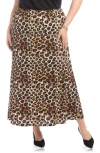 Karen Kane Leopard Print Side Slit Maxi Skirt In Brown