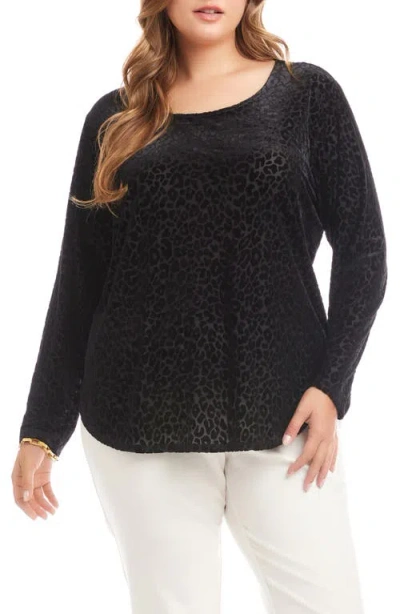 Karen Kane Leopard Spot Velvet Burnout Shirttail Top In Black