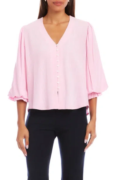 Karen Kane Layered Sleeve Shirred Blouse In Pink