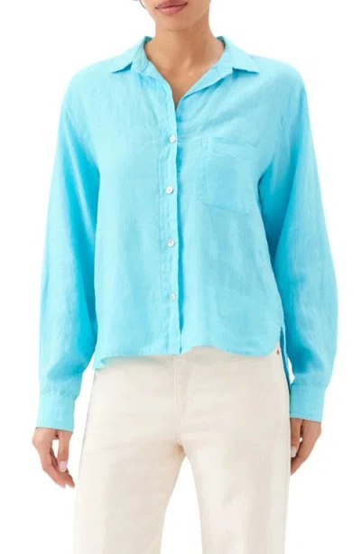 Karen Kane Linen Button-up Shirt In Blue