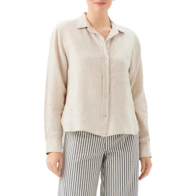 Karen Kane Linen Button-up Shirt In Brown