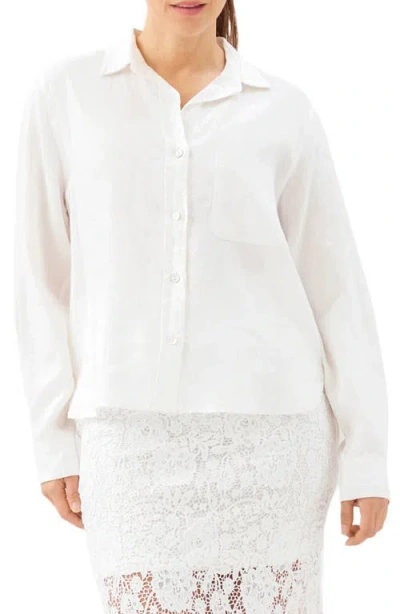 Karen Kane Linen Long Sleeve Button Up Shirt In White