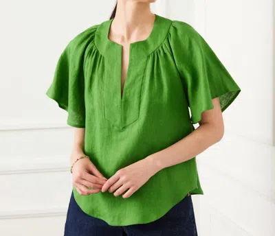 Karen Kane Linen Flutter Sleeve Top In Green