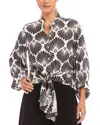 Karen Kane Shell Print Tie Front Linen Button-up Top In Print