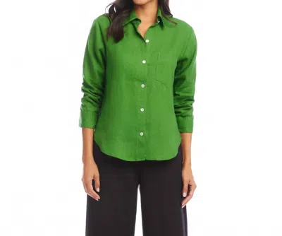 Karen Kane Linen Ruched Sleeve Shirt In Green