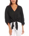 Karen Kane Blouson Sleeve Tie Front Top In Black