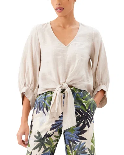 Karen Kane Linen Tie Front Top In Brown