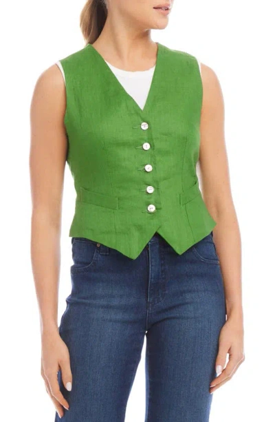 Karen Kane Linen Vest In Green