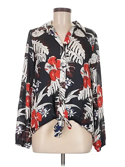 Pre-owned Karen Kane Long Sleeve Blouse In Black