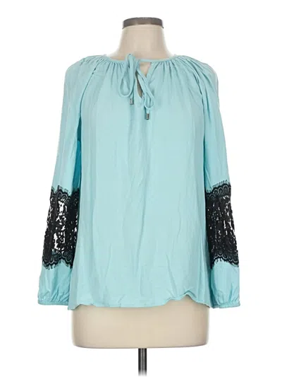 Pre-owned Karen Kane Long Sleeve Blouse In Blue