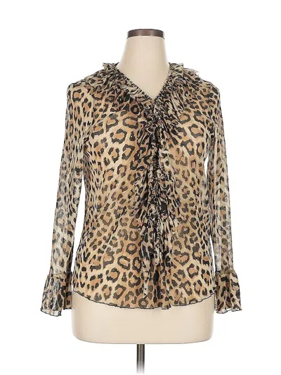 Pre-owned Karen Kane Long Sleeve Blouse In Brown