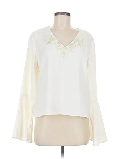Pre-owned Karen Kane Long Sleeve Blouse In White