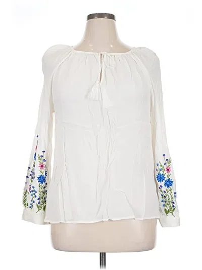 Pre-owned Karen Kane Long Sleeve Blouse In White