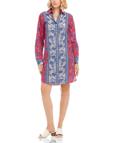 Karen Kane Long Sleeve Border Print Shirtdress In Black