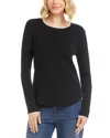 Karen Kane Long Sleeve Edge Stitch Crewneck Top In Black