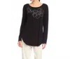 Karen Kane Long Sleeve Embellished Shirttail Top In Black In Black