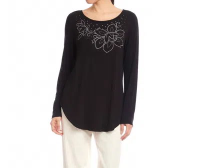 KAREN KANE LONG SLEEVE EMBELLISHED SHIRTTAIL TOP IN BLACK