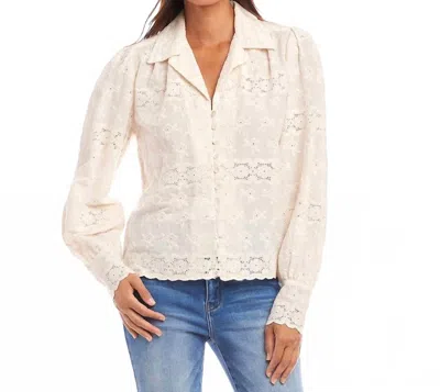 Karen Kane Long Sleeve Embroidered Blouse In Cream In Neutral